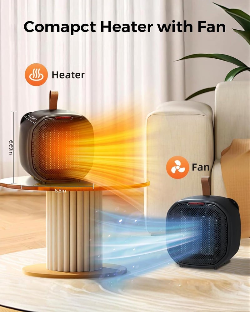 Electactic Portable Small Ceramic Space Heater w/Thermostat, 1200W Indoor Electric Space Heater Fan with Overheat & Tip-Over Protection, Heat Up 200 Square Feet for Office Room Dorm Desk - Image 4